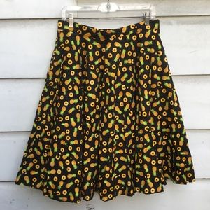 nineteen50 retro rockabilly flared black circle skirt with pineapple print L
